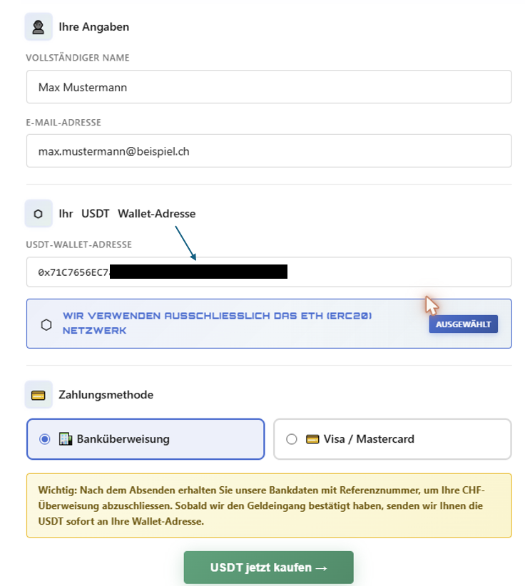Schritt 4: Wallet-Adresse eingeben