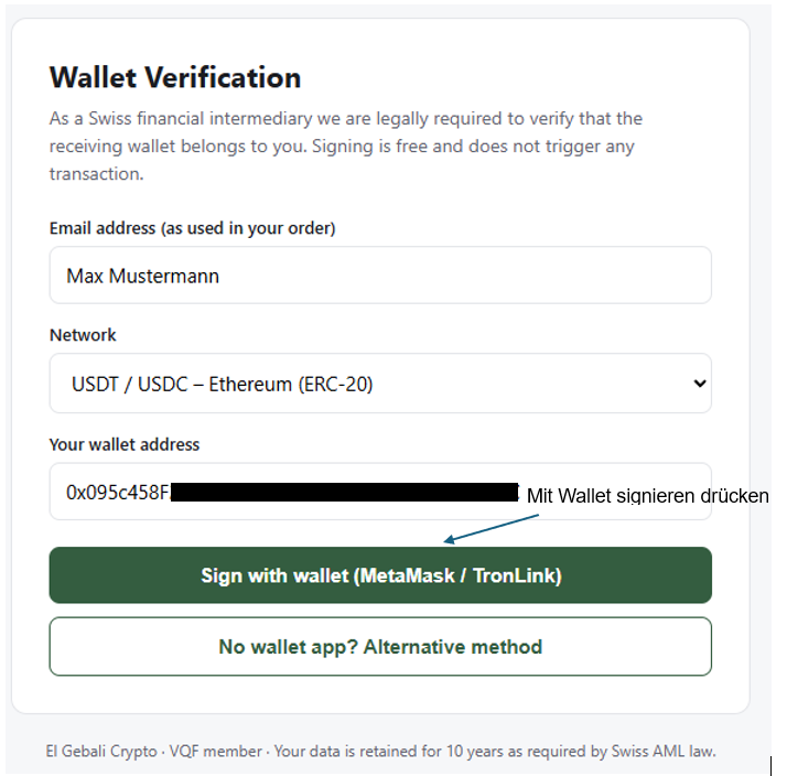 Schritt V2: Mit Wallet signieren